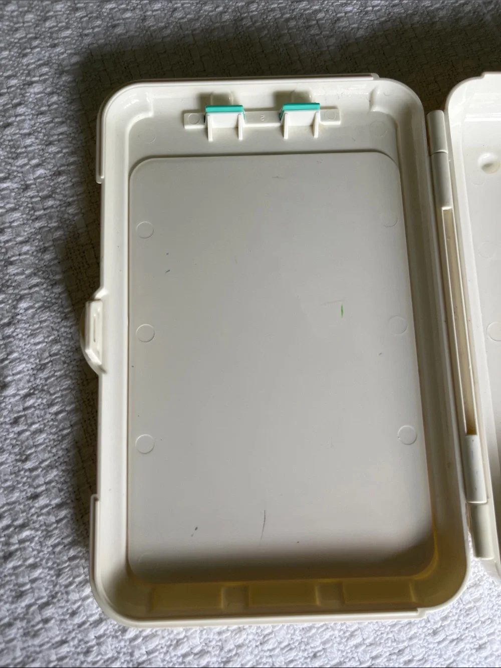 1997 Fisher-Price Cream Case with Teal Handle Kids Medical Storage Box